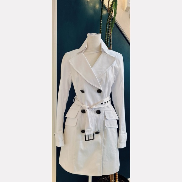Vince Camuto NWOT White Double-Breasted Women's Rain-Trench Coat- Size XS - Picture 2 of 12